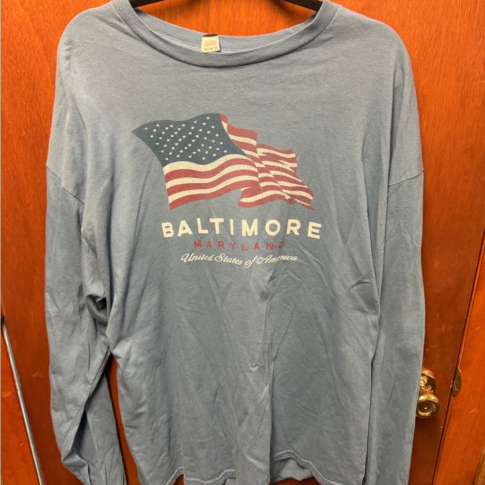 Baltimore USA Flag Graphic Long Sleeve Tee - Dusty Blue